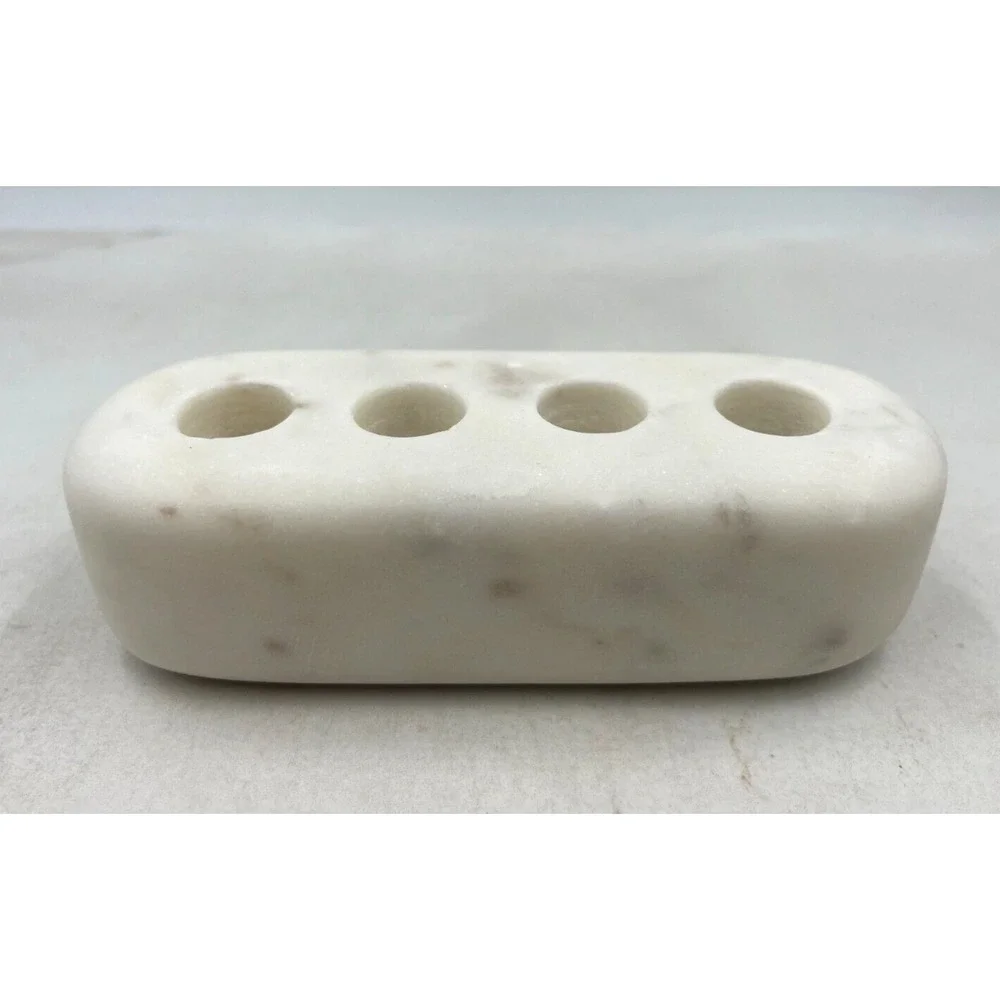West Elm Candle Holder White Gray Fleck Marble Holds 4
